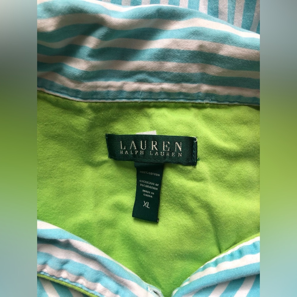 Lauren Ralph Lauren Blue Striped Button Up Women’s Shirt Size XL - Picture 8 of 10